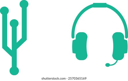 simple illustration of headset and dongle connection icon
