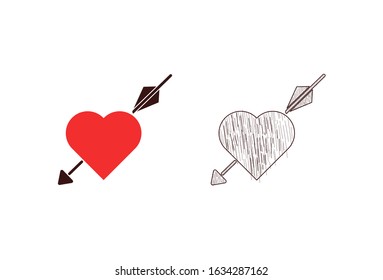 simple illustration of a heart pierced by an arrow-drawn-flat