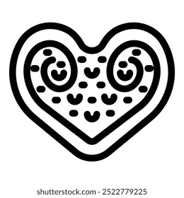 Simple illustration of a heart shaped pastry with swirls and dots, perfect for projects related to valentine's day, baking, or love