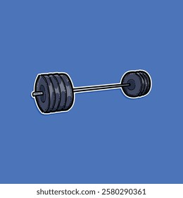 Simple illustration of a heavy barbell on a bold blue background, symbolizing strength and weightlifting.