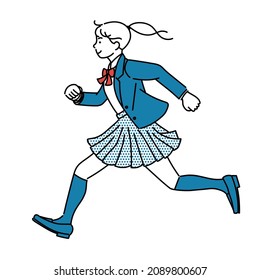 It Is A Simple Illustration Of A High School Girl Or A Junior High School Girl Running In Uniform.Vector Data That Is Easy To Edit.