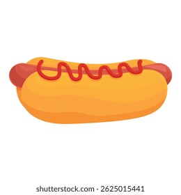 Simple illustration of a hot dog in a bun with ketchup drizzled on top