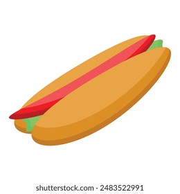 Simple illustration of a hot dog with ketchup in a bun