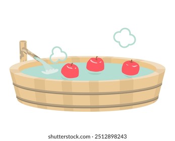 A simple illustration of a hot spring with apples in it, located in a tourist spot.