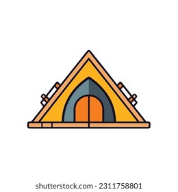 A simple illustration of a house icon with a roof and a potted plant on it. a cabin icon. Wooden house in the forest vector icon. camp sign cartoon style icon. 