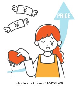 It is a simple illustration of a housewife who cries for rising prices.Vector data that is easy to edit.