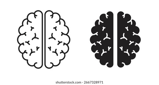 Simple illustration of a human brain, shown in both line art and solid black fill, isolated on white.
