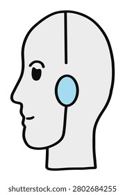 A Simple Illustration of a Human Head with a Blue Earpiece Device