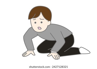 A simple illustration of a husband making excuses while kneeling on the ground