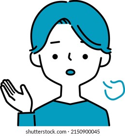 Simple illustration icon of a man in a sighing pose and expression