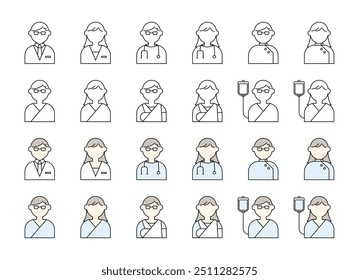 A simple illustration icon set of medical personnel.