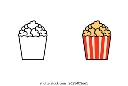 Imagens de ilustração simples pipoca com duas variações, adequadas como ícones, logotipos e adesivos.