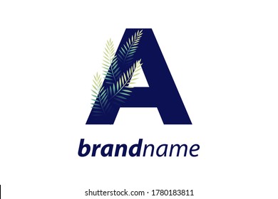 Simple illustration initial A combine with leaf.