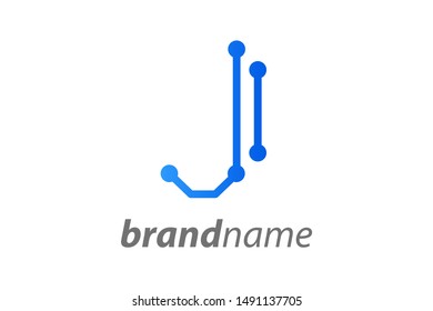 Simple illustration initial logo letter J combining with circuit icon.