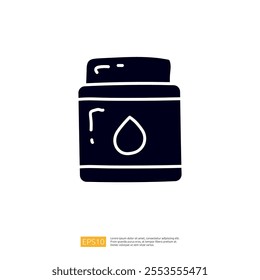 A simple illustration of a jar with a lid and a droplet, likely representing a cream or ointment container.