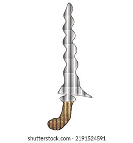 a simple illustration of a Javanese heirloom keris with a white background.