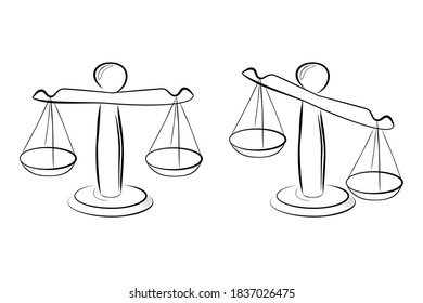 Simple Illustration for Justice, Vector Hand Draw Sketch 2 Position Balance, at white background
