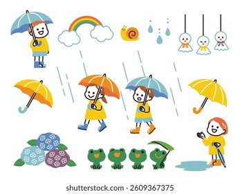 simple illustration of kids and rainy season