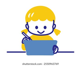 einfache Illustration von Kindern mit Tablettgerät