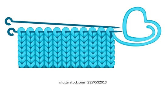 Simple illustration with knitting needle isolated on white background. Wool turquoise color texture background. Vector illustration for design, backgrounds, wallpaper. 