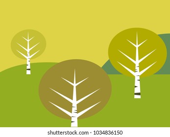 Simple illustration of the landscape with birch trees.