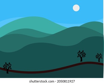 Simple Illustration Landscape Vector Green