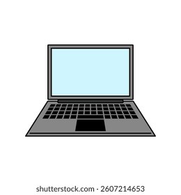 A simple illustration of a laptop with a black keyboard and a light blue screen. The laptop is designed in a minimalist and modern style, suitable for digital and technology content.	