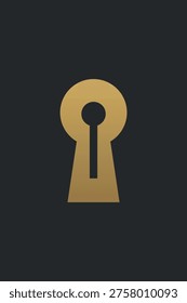 Simple illustration of a large golden keyhole centered on a dark vertical rectangular background.
