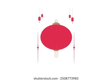 Simple illustration of a large red Chinese lantern with smaller hanging lanterns on a white background.