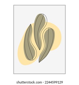 SIMPLE ILLUSTRATION LEAF MINIMALIST DESIGN. LINE ART DRAWING PASTEL COLOR GOOD FOR WALLPAPER, COVER, POSTER, PRINT