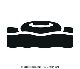 Ilustración simple de un anillo de preservación de la vida flotando en las olas de agua
