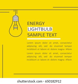 Simple illustration with light bulb and english text. Energy, poster design. Colorful background vector. Idea, creative concept and emblem