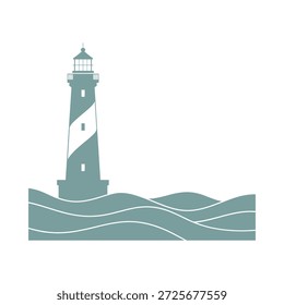 Uma ilustração simples de um farol de pé sobre uma costa rochosa