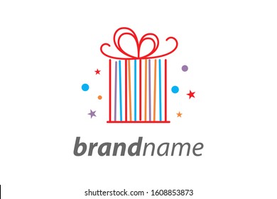 Simple Illustration Line Shaped Like Gift Box Logo.