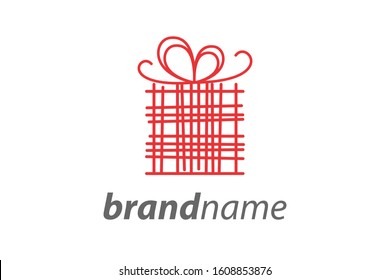 Simple illustration line shaped like gift box logo.