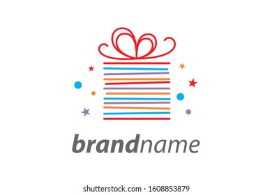 Simple illustration line shaped like gift box logo.