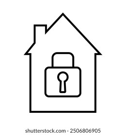 A simple illustration of a locked house with a padlock symbolizing home security and safety measures