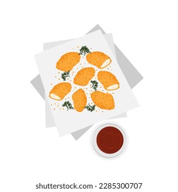 Simple Illustration Logo of Chicken Nuggets Drained and Served with Sauce