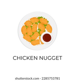 Simple Illustration Logo of Chicken Nuggets On A Plate With Sauce