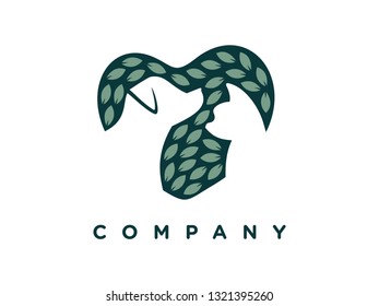 Simple illustration logo combination cat, dog, heart and leaf.