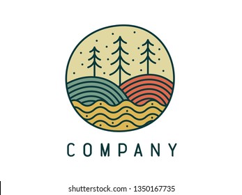 Simple illustration logo design circle landscape with vintage color.