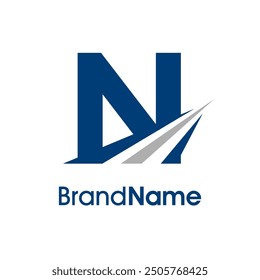 Simple Illustration logo design combination initial N with Road icon. The logo good for company related delivery, transportation and logistic.