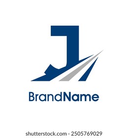 Simple Illustration logo design combination initial J with Road icon. The logo good for company related delivery, transportation and logistic.
