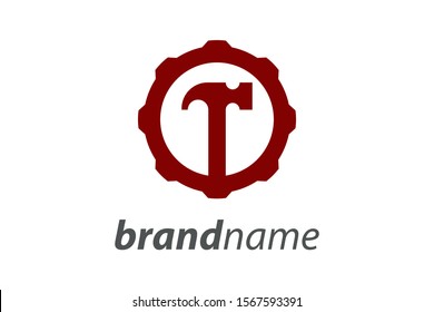 Simple illustration logo design construction, logo create combining hammer and gear.