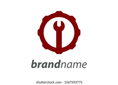 Simple illustration logo design construction, logo create combining tool and gear.