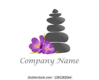 simple illustration logo design flower and rock balance.