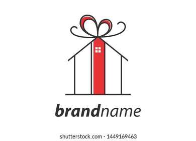 Simple illustration logo design gift house.