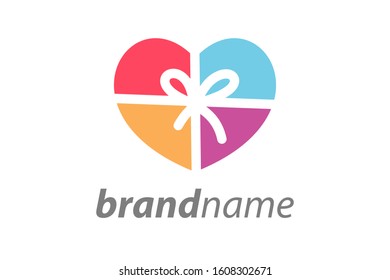 Simple illustration logo design gift combination colorful love and ribbon.