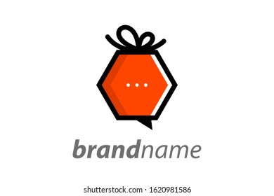 Simple illustration logo design gift combine with bubble chat.