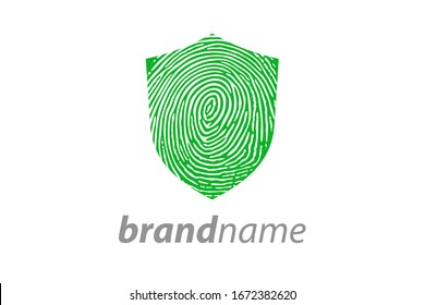 Simple illustration logo design green finger print shield.